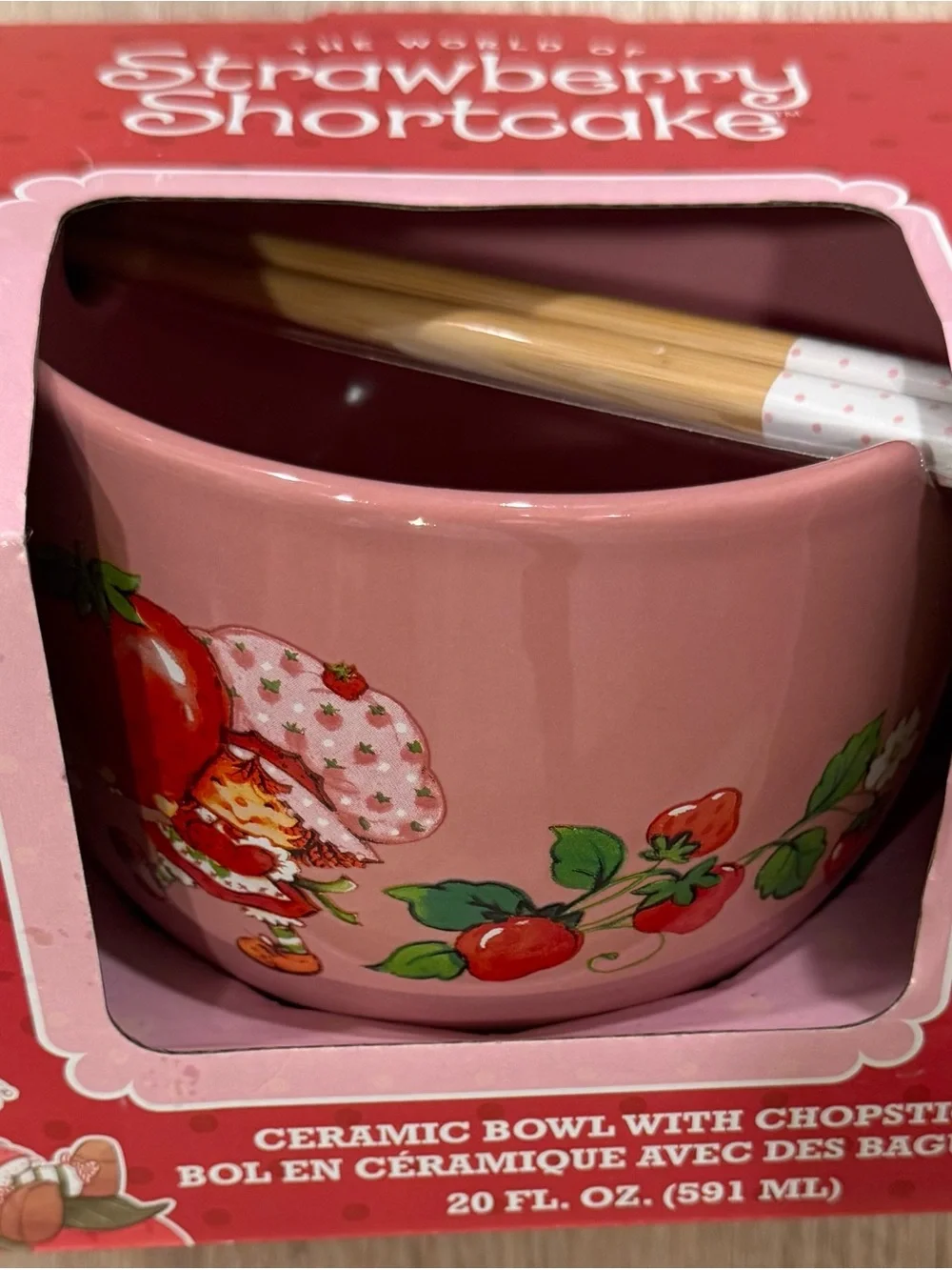 Strawberry Shortcake Ramen Bowl with Chopsticks Kawaii Cartoon Kitchenware